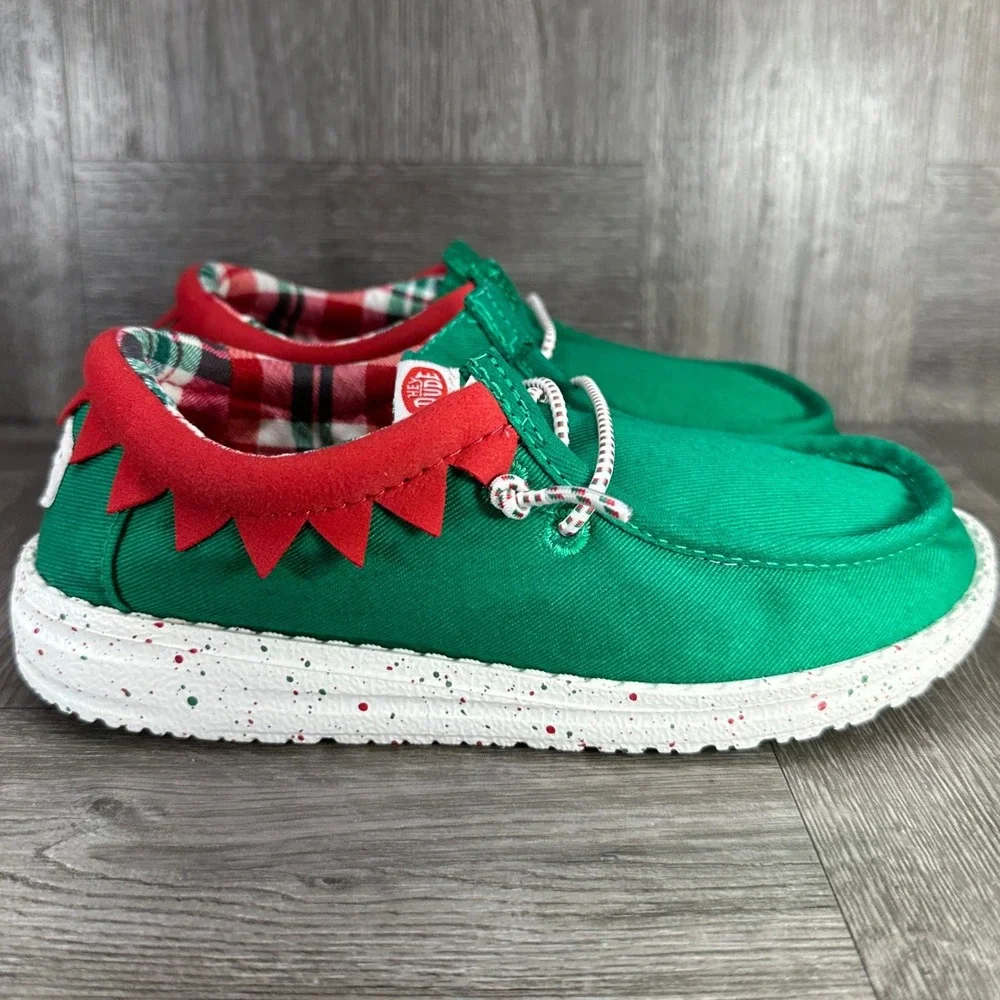 Hey Dude Wendy Elf Toddler Size 10 Green Red Christmas Holiday Slip On NEW